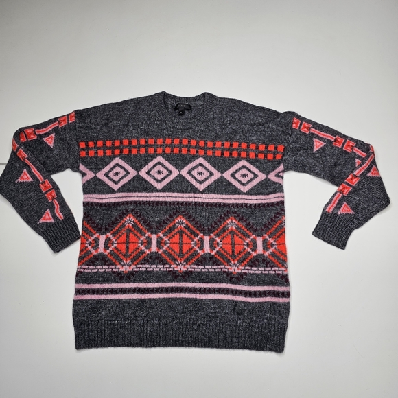 J. Crew Knit Pullover Sweater Crew Neck Geometric Print Gray Size M - Picture 2 of 16